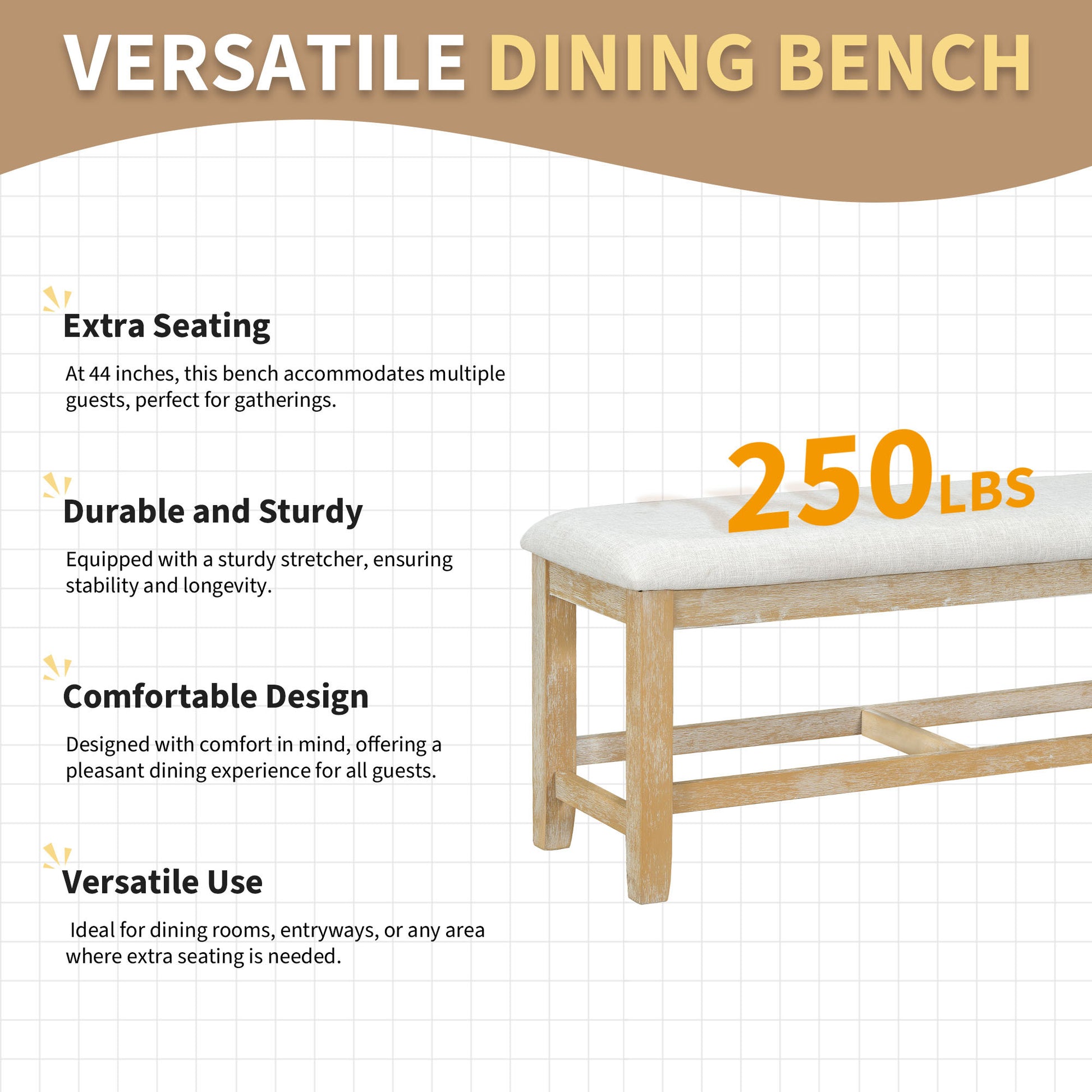 Farmhouse 6 Piece 60Inch Extendable Pedestal Dining Table Set With 18Inch Removable Leaf, 44Inch Bench And 4 Ladder Back Dining Chairs, Natural Wood Dining Room Solid Wood Rubberwood Oval Dining Table With Bench Wood Wood Natural Ladder Back Seats 6 60