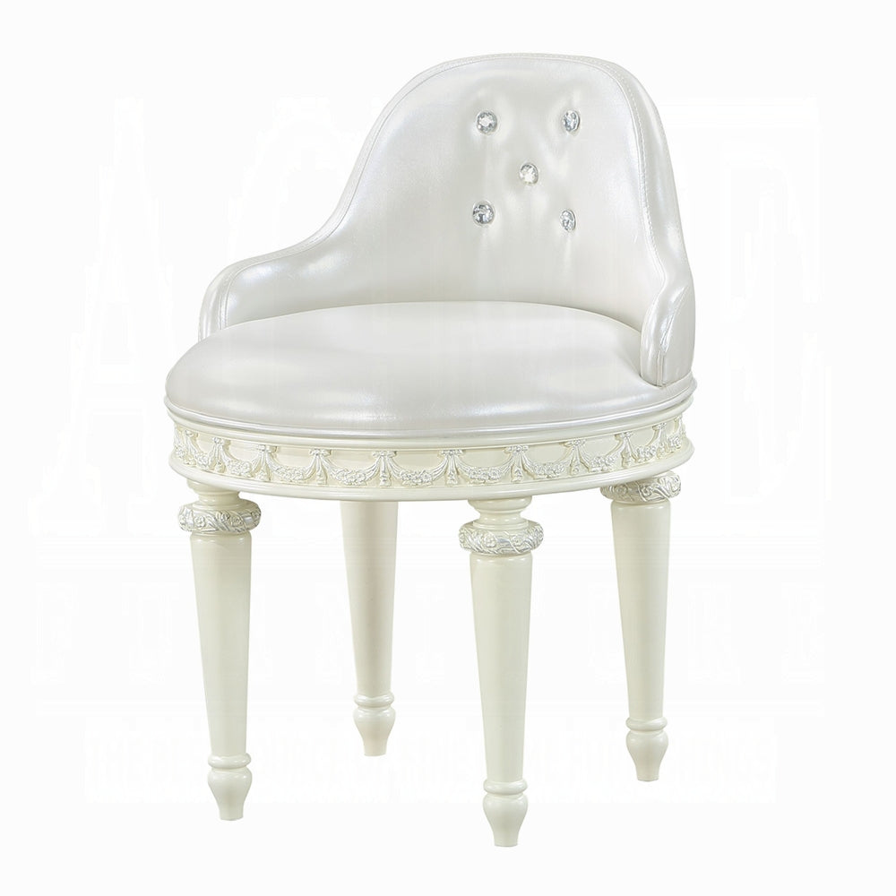 Ivory Swivel Vanity Chair With Tufted Back Ivory Primary Living Space Faux Leather