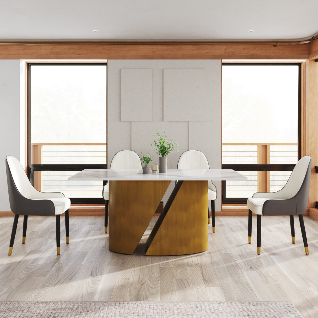 63 "Modern Artificial Stone White Panel Bronze Iron Metal Legs Can Accommodate 6 8 People Antique Brass,White Dining Room Metal Sintered Stone