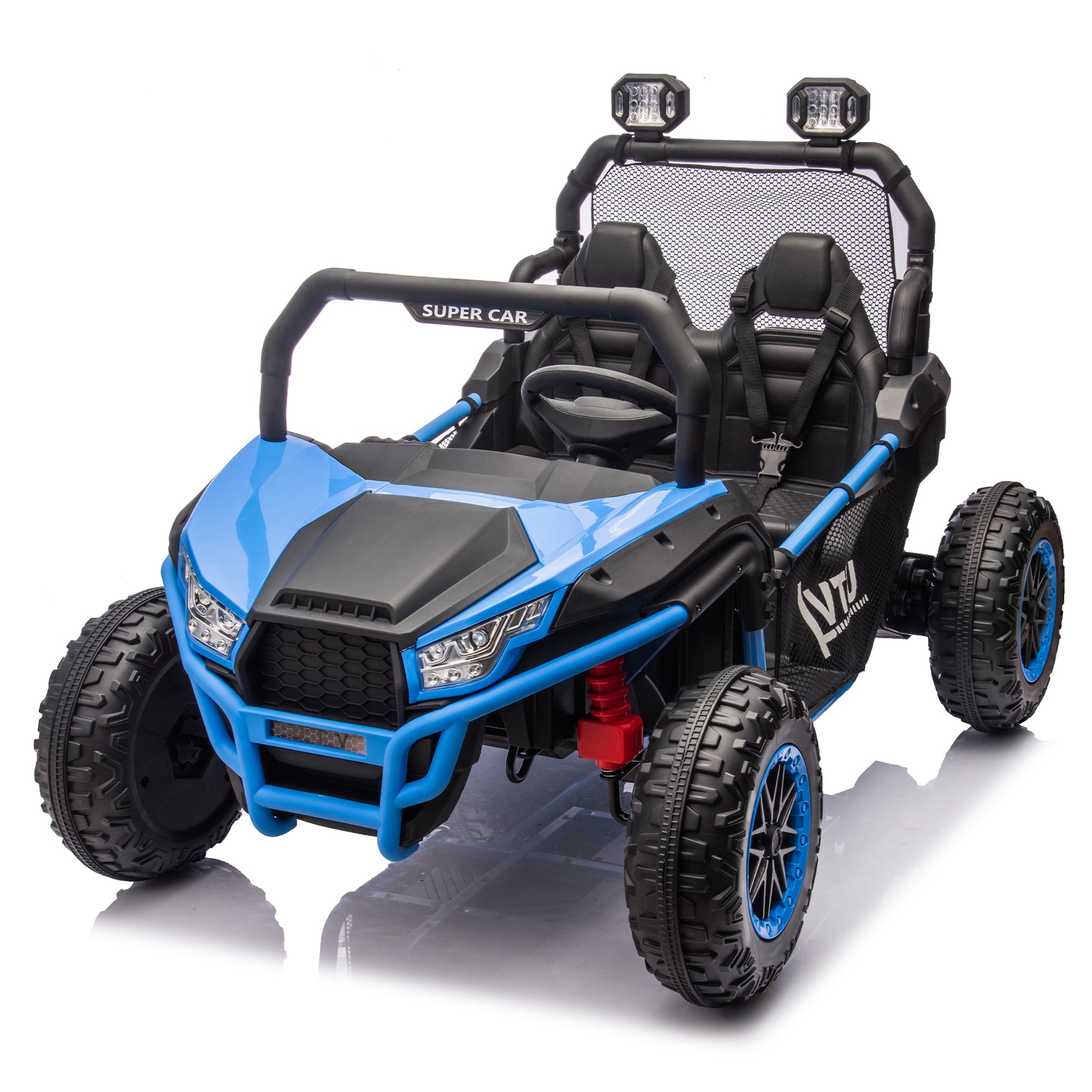 24V Two Seater Kids Ride On Utv W Parents Control,400W Super Power,Four Wheel Suspension,Led Light With Rear Searchlight,Bluetooth,Mp3,Music,Rear Storage Space,Speeds 3.73 4.97Mph For Kids Aged 3 . Blue 50 99 Lbs Polypropylene