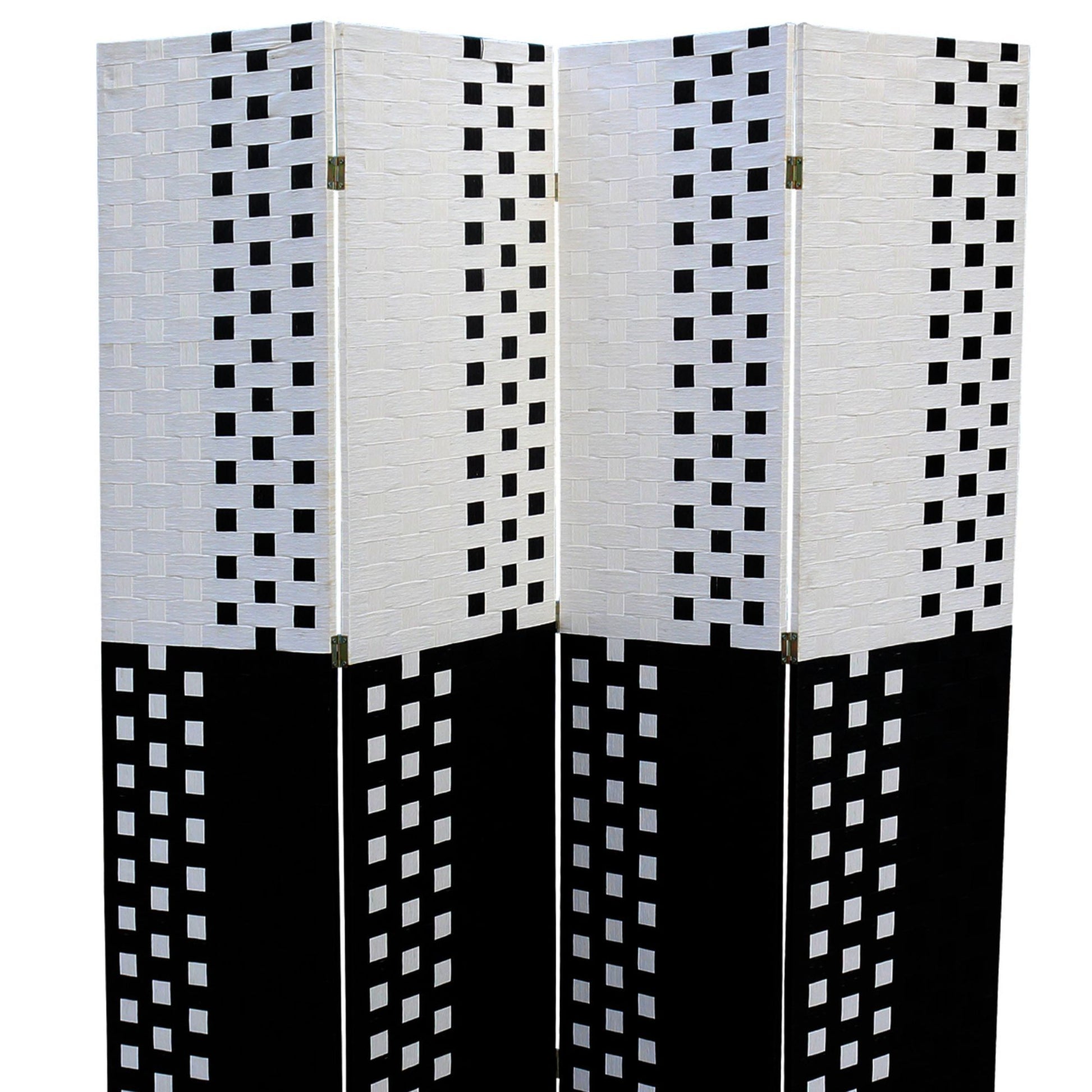 70.75" Tall 4 Panel Screen Room Divider W Weave Design, Black And White Multicolor Wood