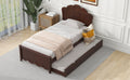 Twin Size Wood Platform Bed With Headboard And Twin Size Trundle, Cappuccino Box Spring Not Required Twin Cappuccino Wood Bed Frame Solid Wood Mdf