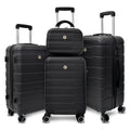 4 Piece Hard Shell Luggage Set,Carry On Suitcase With Spinner Wheels,Family Luggage Set,Black 12 20 24 28In Black Abs