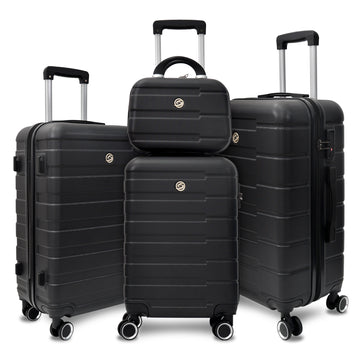 4 Piece Hard Shell Luggage Set,Carry On Suitcase With Spinner Wheels,Family Luggage Set,Black 12 20 24 28In Black Abs