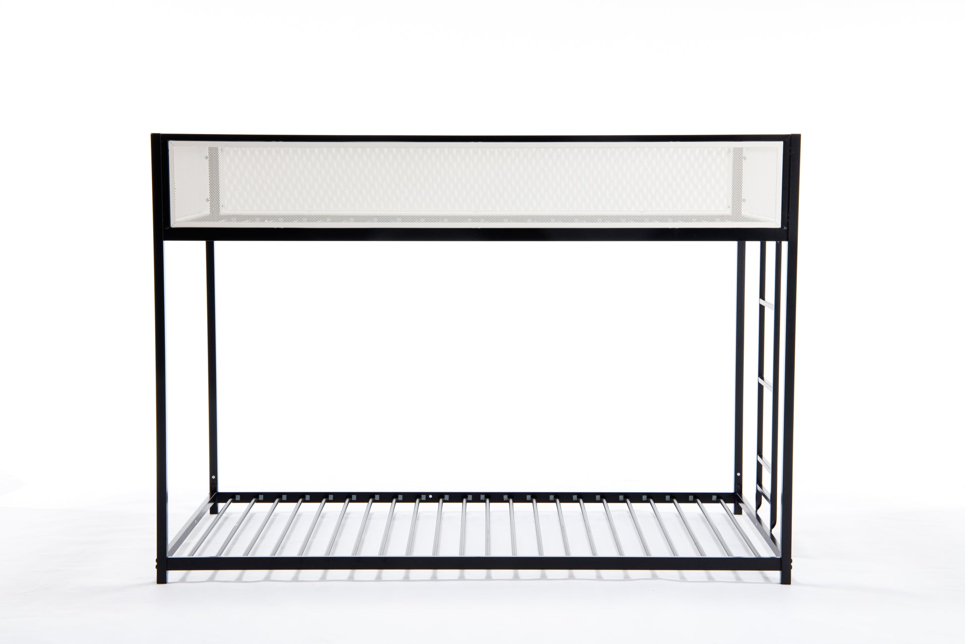 Adam Twin Twin Bunk Black With White Mesh Guard Rail Box Spring Not Required Twin Black Metal Bedroom Bunk Metal