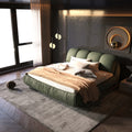 Queen Size Upholstered Platform Bed With Oversized Padded Backrest, Thickening Pinewooden Slats And Solid Wood Leg,Green Box Spring Not Required Queen Green Wood Pine Polyester Solid Wood