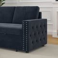 85 Inches Sofa Bed, 3 Seater Sleeper Sofa With Storage Chaise, Square Handrail With Pull And Copper Nail,Chenille, Pull Out Couch For Living Room Blue Chenille 3 Seat