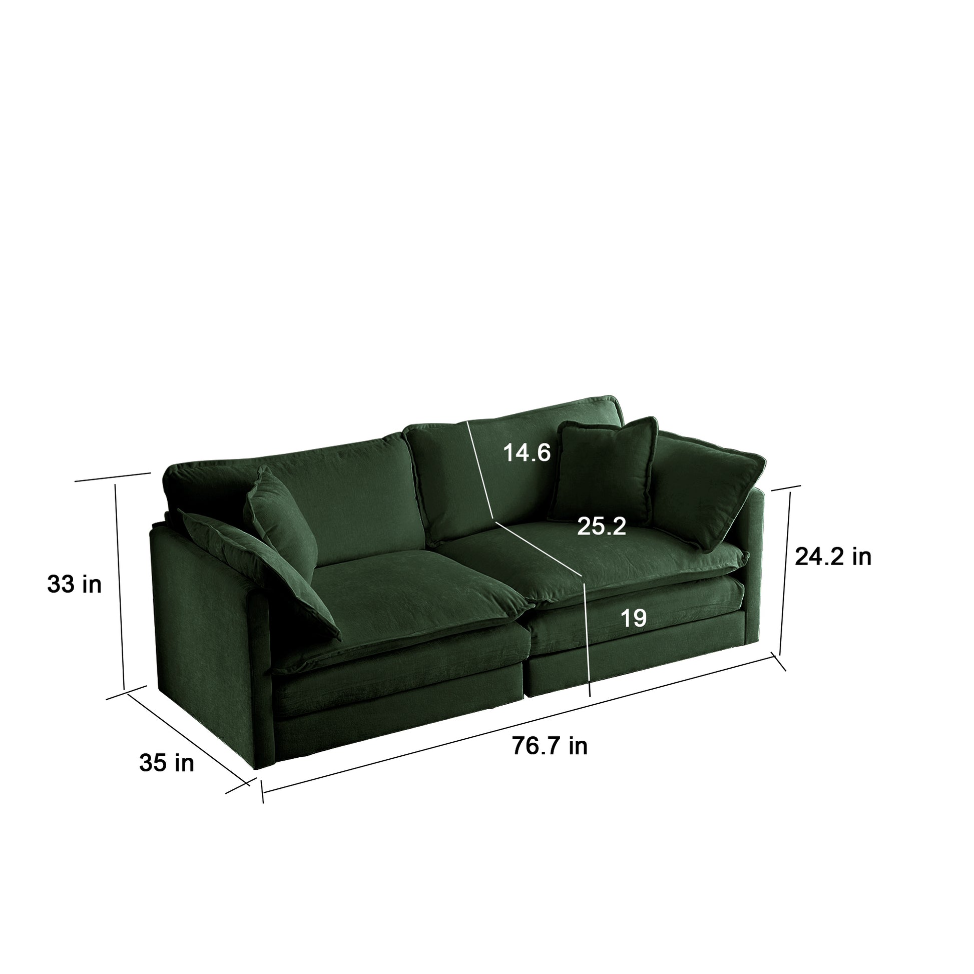 4 Piece Upholstered Sectional Sofa, 1 Piece Of 2 Seater Sofa And 2 Piece Of Ottomans2 Seater Loveseat Lounge With Ottomansgreen Chenille Green Chenille 2 Seat