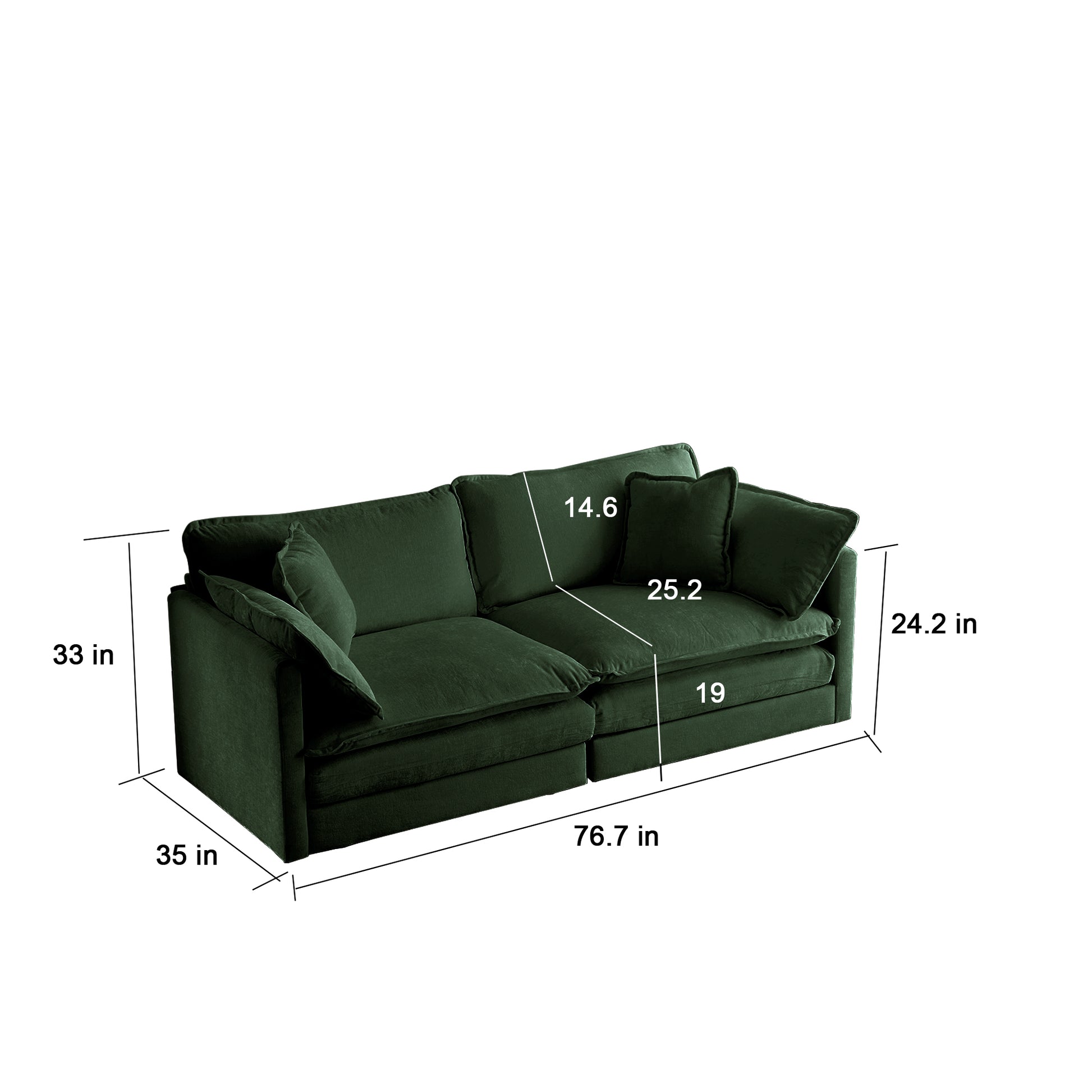 4 Piece Upholstered Sectional Sofa, 1 Piece Of 2 Seater Sofa And 2 Piece Of Ottomans2 Seater Loveseat Lounge With Ottomansgreen Chenille Green Chenille 2 Seat