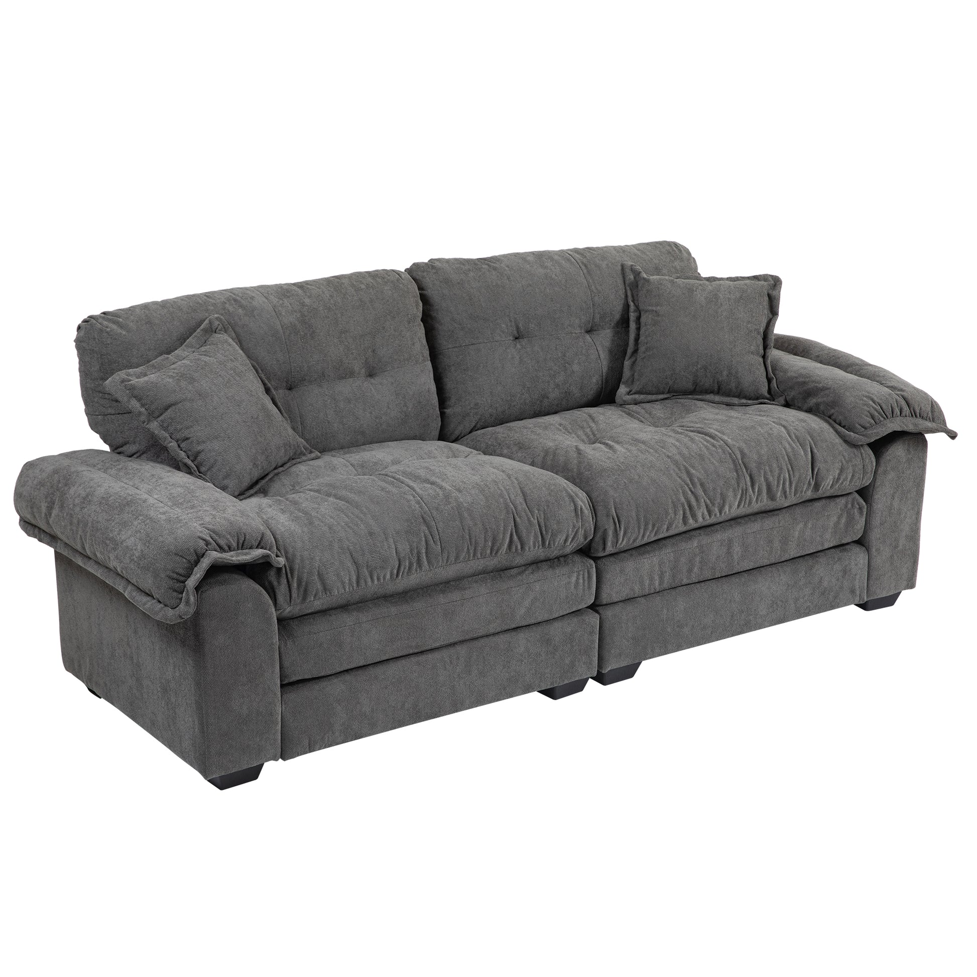 84" Chenille Recliner Sofa Small Sofa Loveseat Deep Seat Sofa Couch With 2 Throw Pillows & Memory Foam For Living Room Apartment Office Lounge Grey Grey Memory Foam Chenille,Upholstered 2 Seat