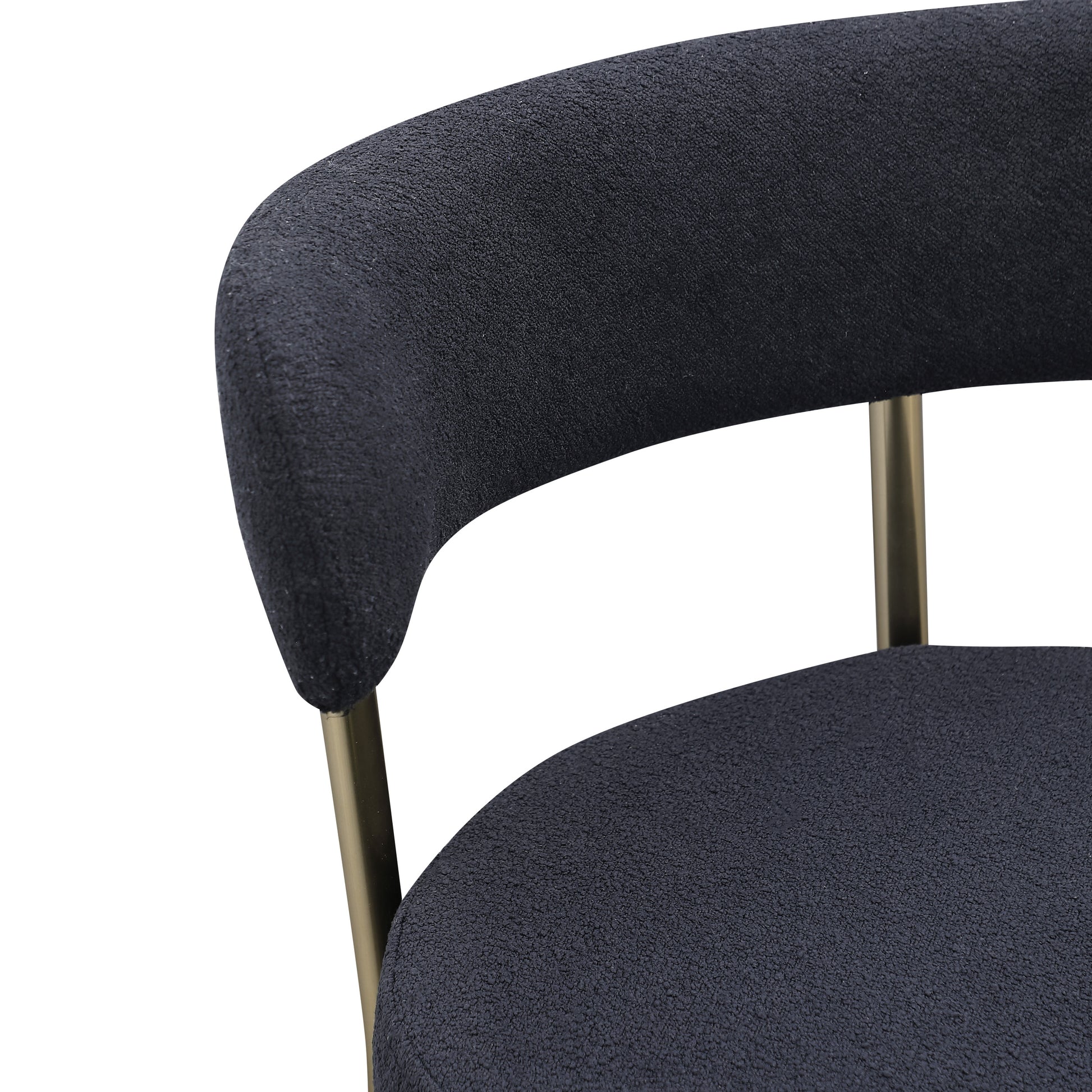 Modern Sherpa Counter Height Stools Set Of 2, Uphsoltered 26" Seat Height Barstools With Brushed Brass Metal Legs Round Low Back Kitchen Stools With Footrest For Dining Room, Black Iron Black Gold Dining Room Foam Round Dining Chairs Foam Metal