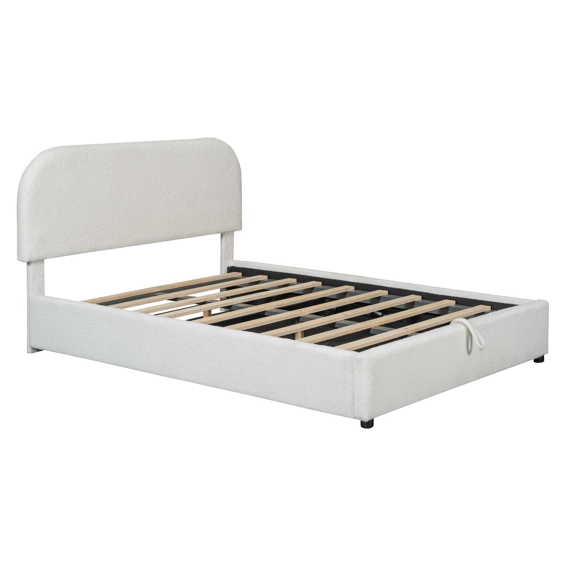 Teddy Fleece Full Size Upholstered Platform Bed With Hydraulic Storage System, White Full White Teddy