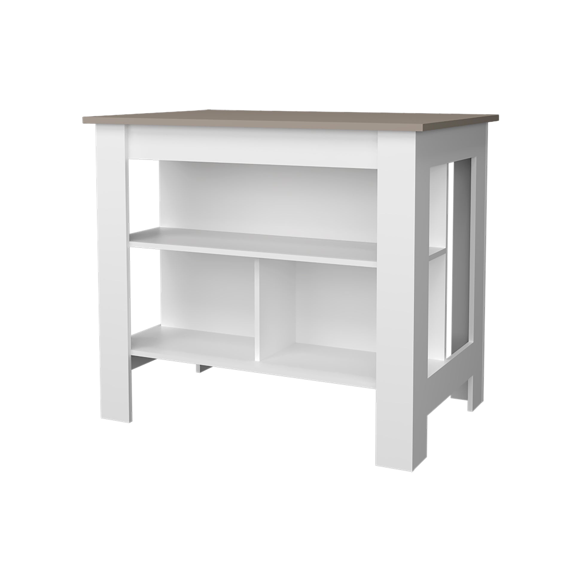 Aztec Kitchen Island In Melamine With Open Storage, Taupe White Multi Kitchen Modern Rectangular Stationary Kitchen Islands Particle Board Melamine Medium 40 55In