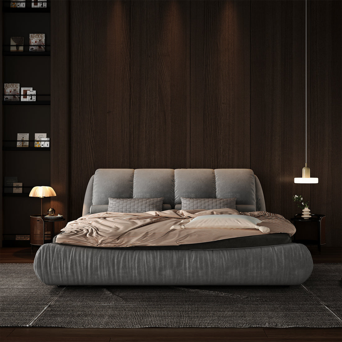 Queen Size Luxury Upholstered Platform Bed With Oversized Padded Backrest And Solid Wood Frame,Suitable For Multiple Heights Of Mattresses,Grey Old Sku:W1885S00006 Box Spring Not Required Queen Grey Wood Pine Solid Wood