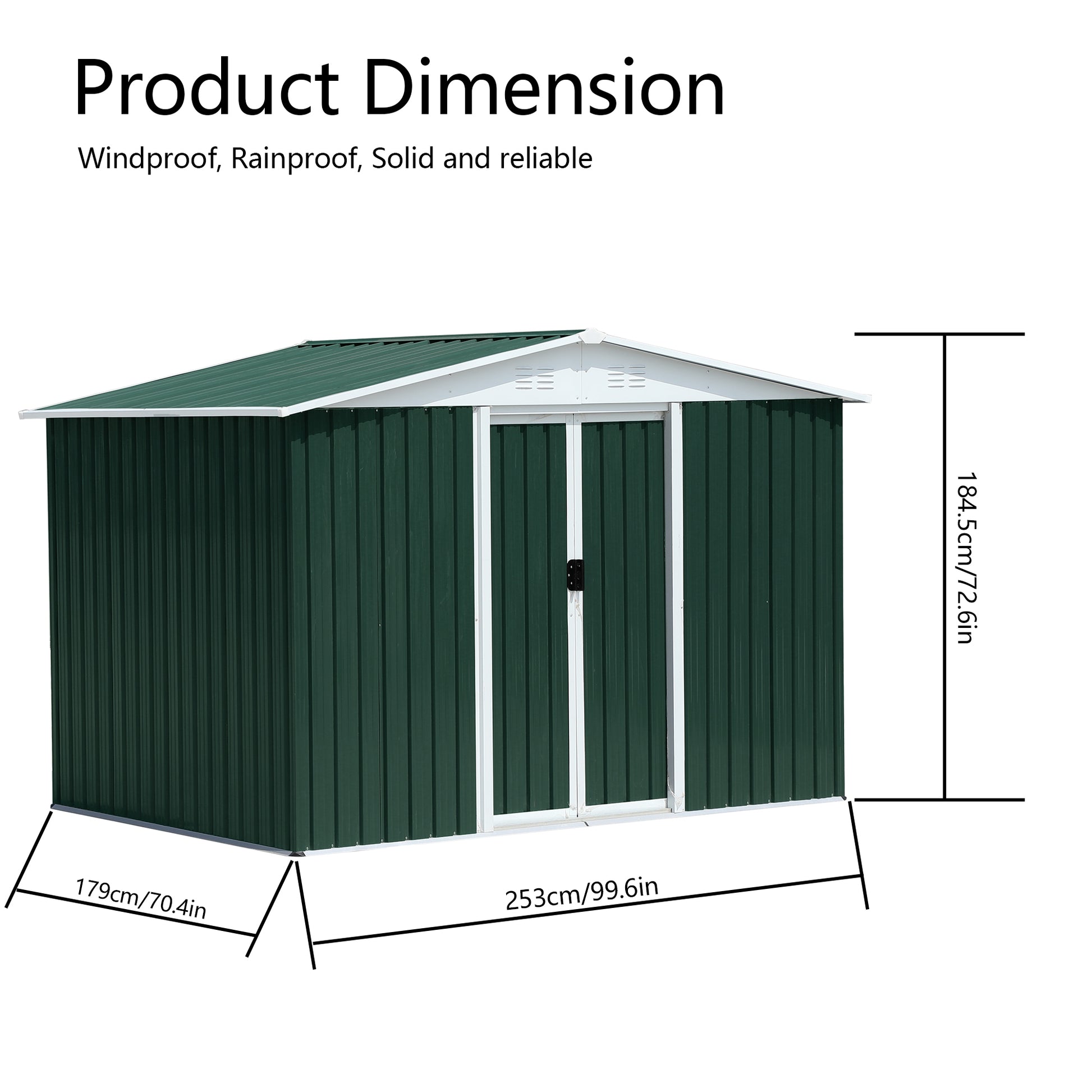 8X6 Feet Outdoor Storage Garden Shed Apex Roof Green With Aluminum Alloy Frame And Sliding Door Green Garden & Outdoor Metal