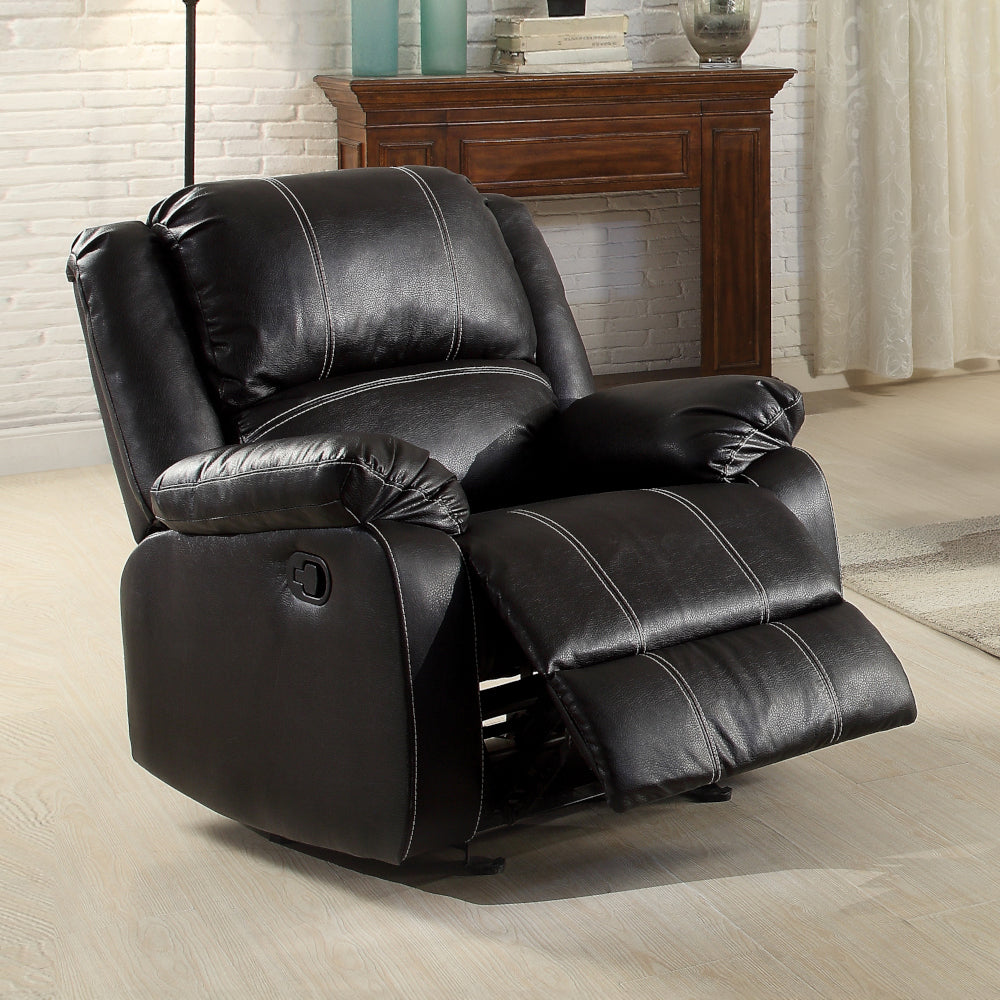 Zuriel Motion Rocker Recliner, Black Synthetic Leather Lv52287 Black Upholstered