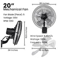 18 In. 90 Degree 5 Speed Settings Black Wall Mount Fan Horizontal Oscillation Indoor Outdoor Household Commercial Black Metal