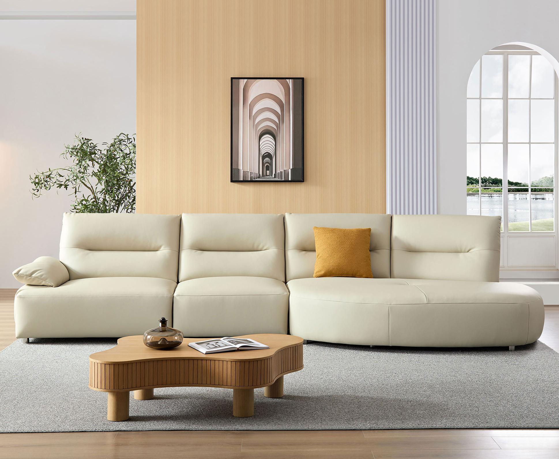 147.24'' Oversied Modern Sectional Curved Shaped Sofa Couch For Living Room,Upholstered 5 Seat Sofa Eco Leather Couch Set,Beige Beige Foam 5 Seat