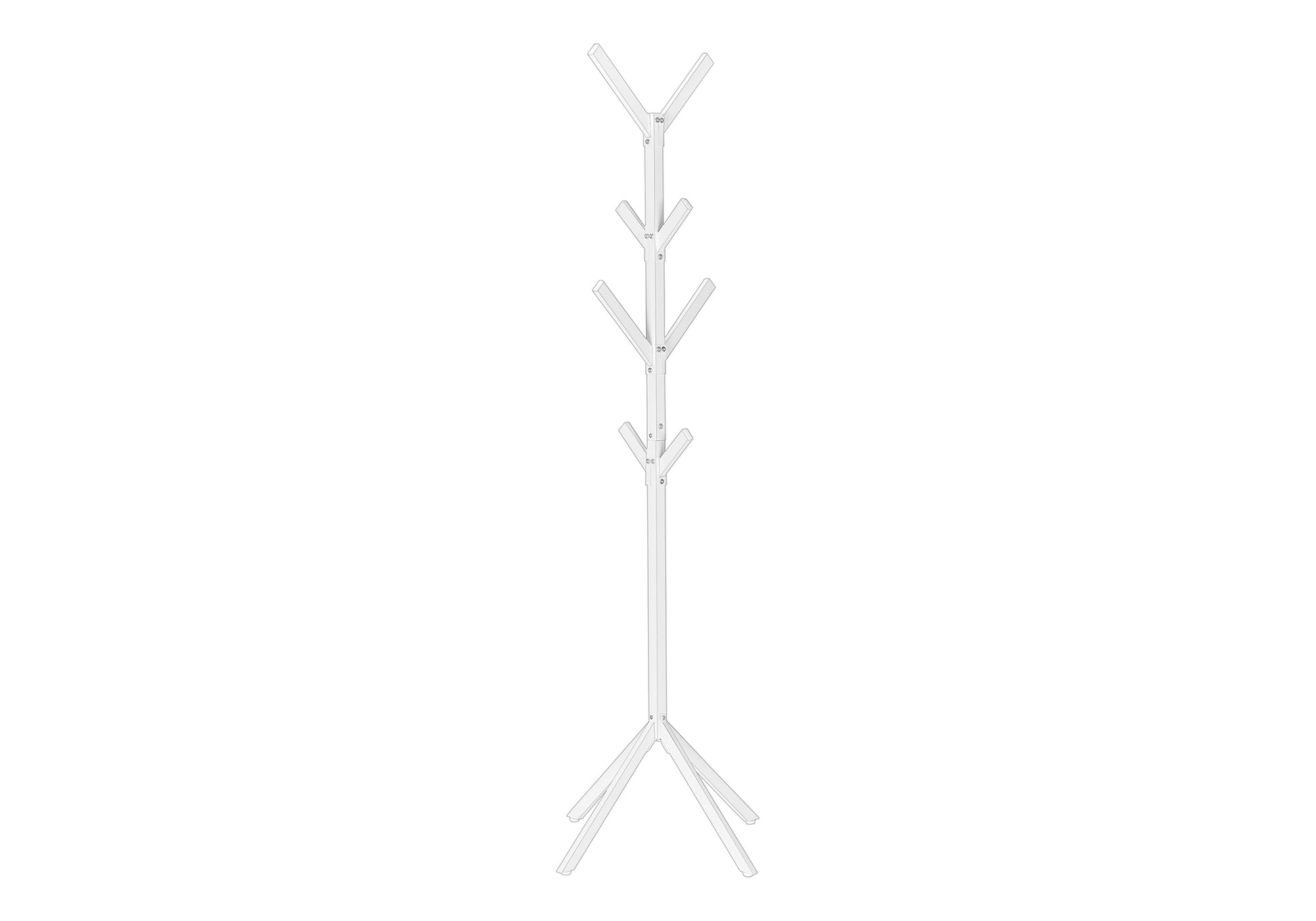 Coat Rack, Hall Tree, Free Standing, 8 Hooks, Entryway, 70"H, Bedroom, White Metal, Contemporary, Modern White Metal