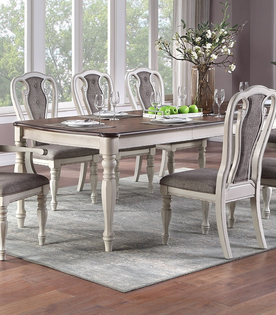 Transitional 9Pc Dining Set Dining Table W Oak Top 6Xside Chairs And 2X Arm Chairs Cushion Seat Antique White Kitchen Dining Room Wood Dining Room Distressed Finish Rubberwood Rectangular Dining Table With Chair Wood Wood Antique White,Gray,Oak Seats 8