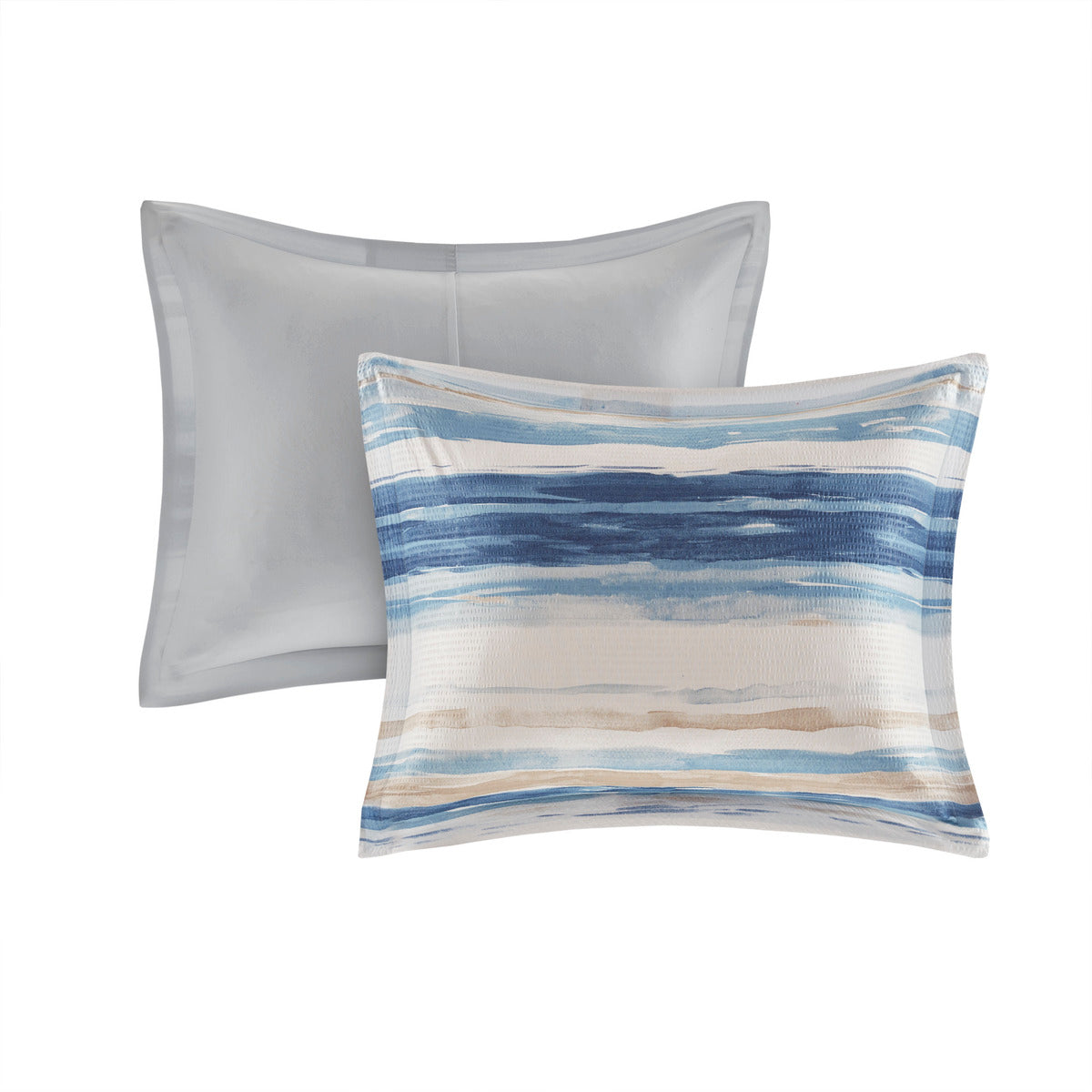 8 Piece Printed Seersucker Comforter And Quilt Set Collection Blue King Cal King King Blue Polyester