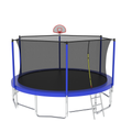 16Ft Trampoline With Balance Bar & Basketball Hoop&Ball, Astm Approved Reinforced Type Outdoor Trampoline With Enclosure Net Antique Blue Metal