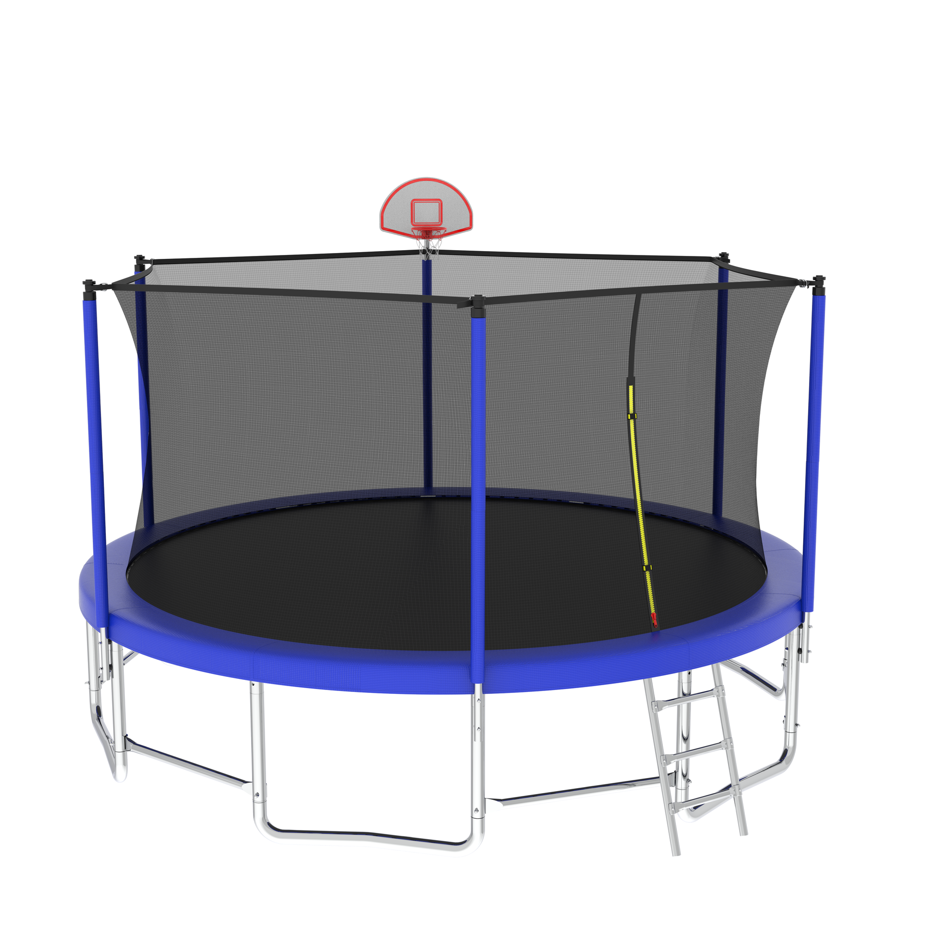 16Ft Trampoline With Balance Bar & Basketball Hoop&Ball, Astm Approved Reinforced Type Outdoor Trampoline With Enclosure Net Antique Blue Metal