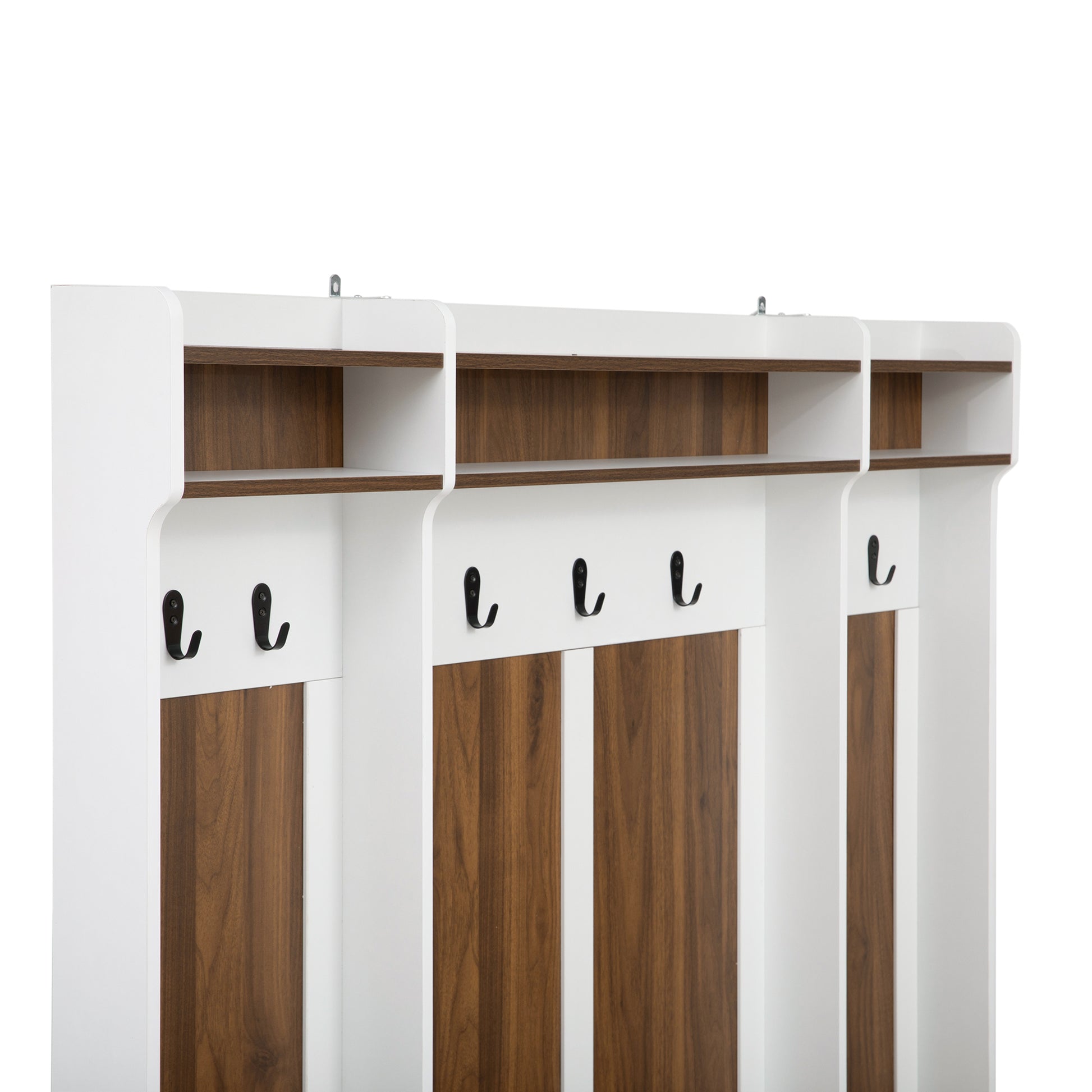 5 In 1 Entryway Bench With Coat Rack, 7 Sturdy Hooks, 2 Spacious Drawers And Adjustable Shelves, 58.8'' Wide Hall Tree With Metal Handles For Hallway, Entryway, Living Room Brown White Mdf