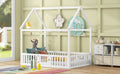 Full Size Wood House Bed With Fence And Door, White Old Sku: Wf303134Aak Box Spring Not Required Full White Wood Bedroom Bed Frame Pine