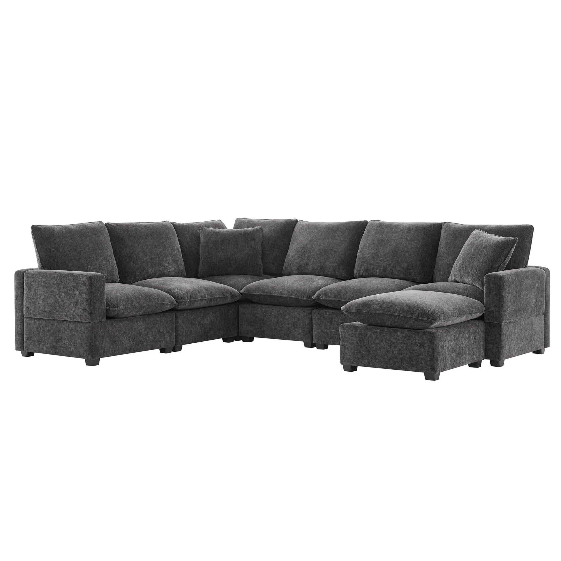 110*84" Modern U Shape Modular Sofa, 7 Seat Chenille Sectional Couch Set With 2 Pillows Included, Freely Combinable Indoor Funiture For Living Room, Apartment, Office, 2 Colors Black Grey Chenille 7 Seat