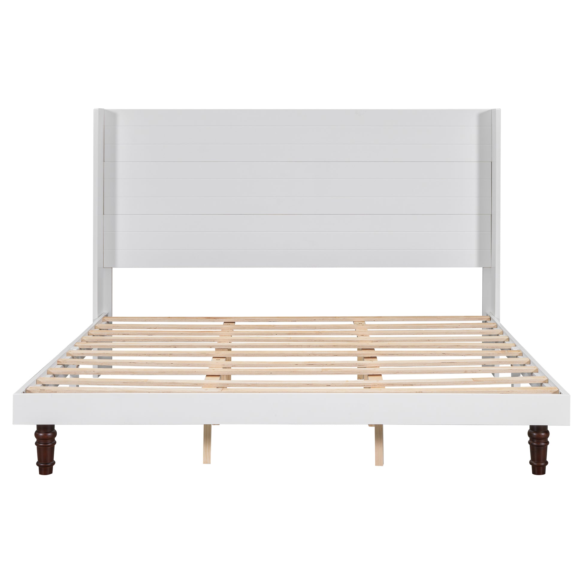 Stylish High Headboard Bed, 54 "High Headboard, High Quality, Comfortable High Back Design Ideal For Reading Or Relaxing, King Size, White Box Spring Not Required White Mdf