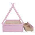 Twin Size House Platform Bed With Two Drawers,Headboard And Footboard, Pink Twin Pink Pine