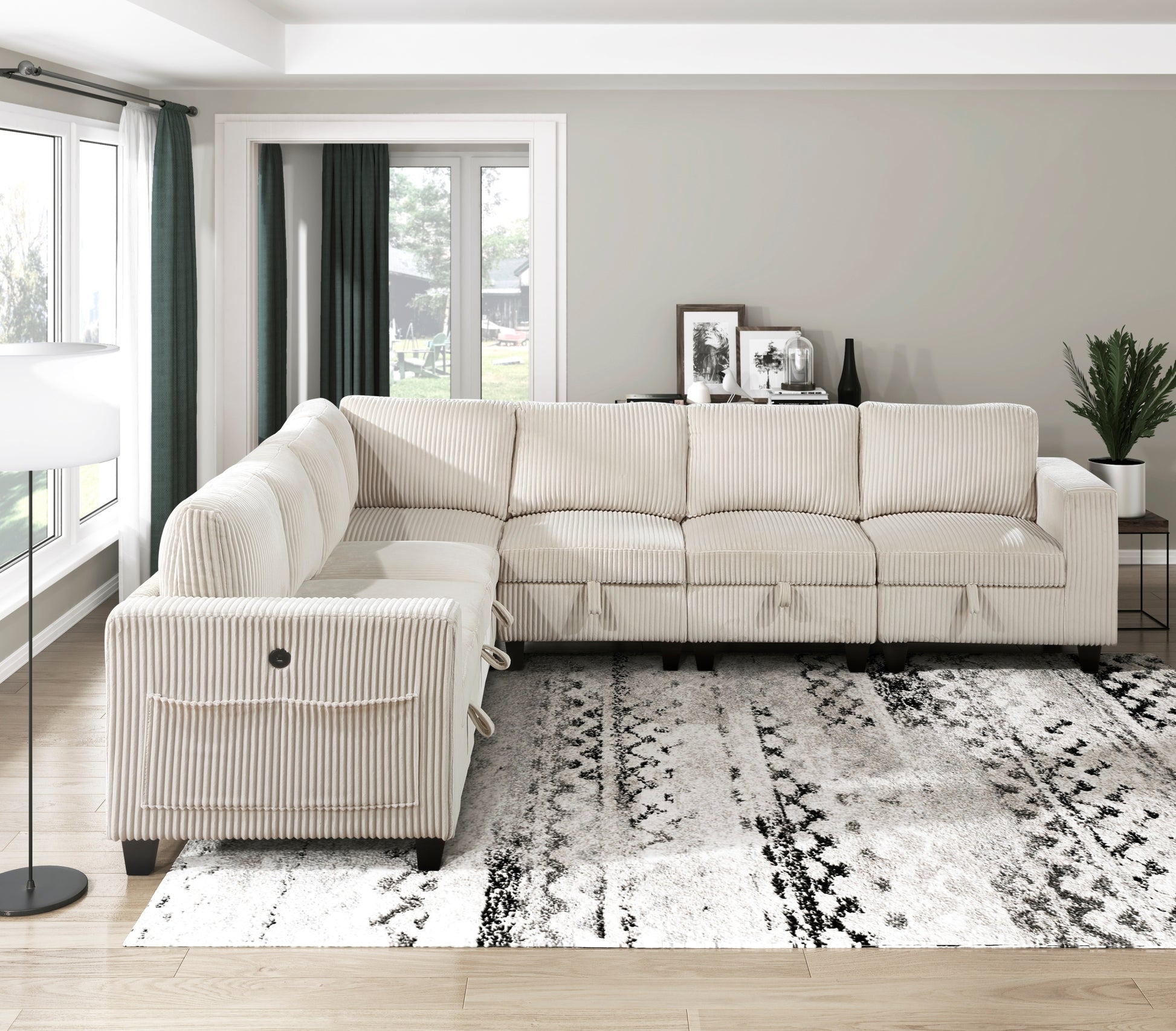 Modern Living Room Furniture Beige Corner Seat With Storage Corduroy Fabric Upholstery 1Pc Modular Piece Beige Primary Living Space Contemporary,Modern Solid Wood