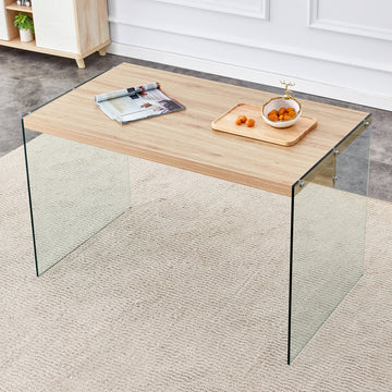 The Top Of The Coffee Table Is Made Of Medium Density Fiberboard And Wooden Stickers, With Transparent Tempered Glass On Both Sides. The Design Is Simple And Elegant, With A Sturdy Structure. Wood Mdf Glass