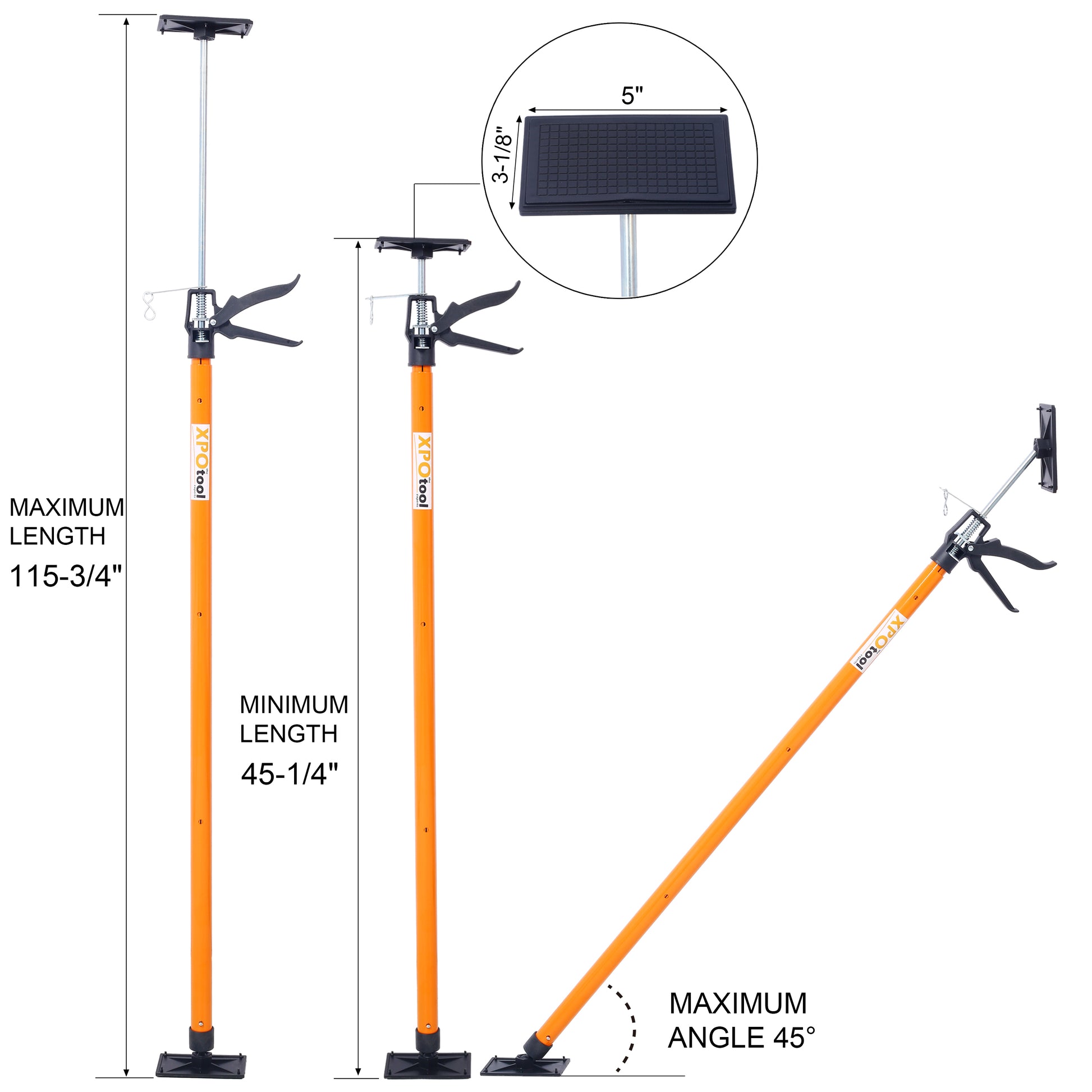 4 Pack Adjustable Support Pole,Steel 3Rd Hand Support System,Support Rod For Jacks Cargo Bars Drywalls,Cabinet Jacks For Installing Cabinets,Extends From 45 To 114 Inch ,With Carry Bag Orange Steel