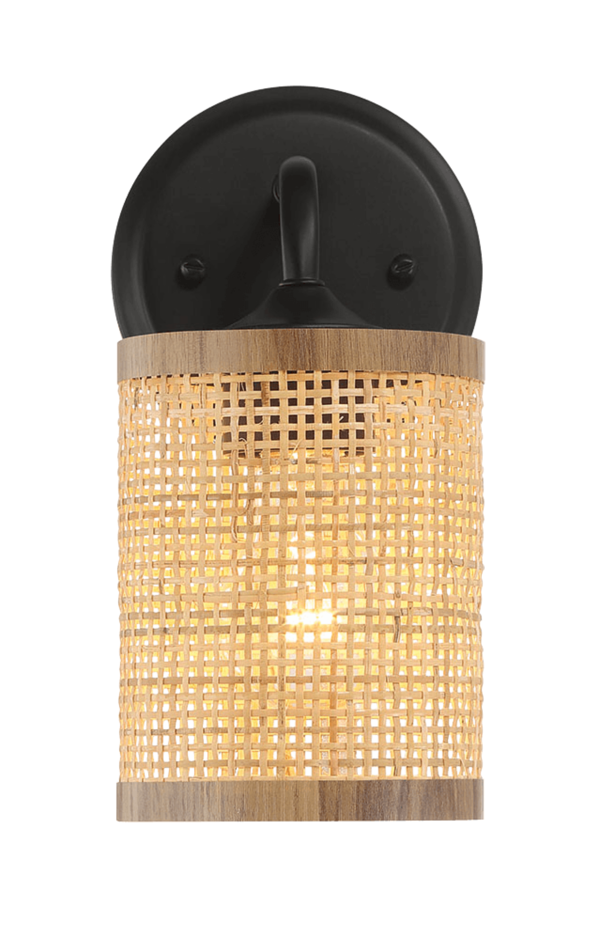 Reef Single Lights Wall Sconce With Natural Rattan Shade Rustic Wicker Wall Light Black,Rattan Metal,Rattan