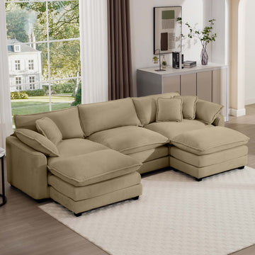 Oversized Modular Cushion Sofa, Portable Ottoman, L Shaped Corner Low Back Deep Seating Spacious Sofa Set And Sofa Bed For Home Apartment Living Room Set, Tan Corduroy Tan Corduroy 3 Seat