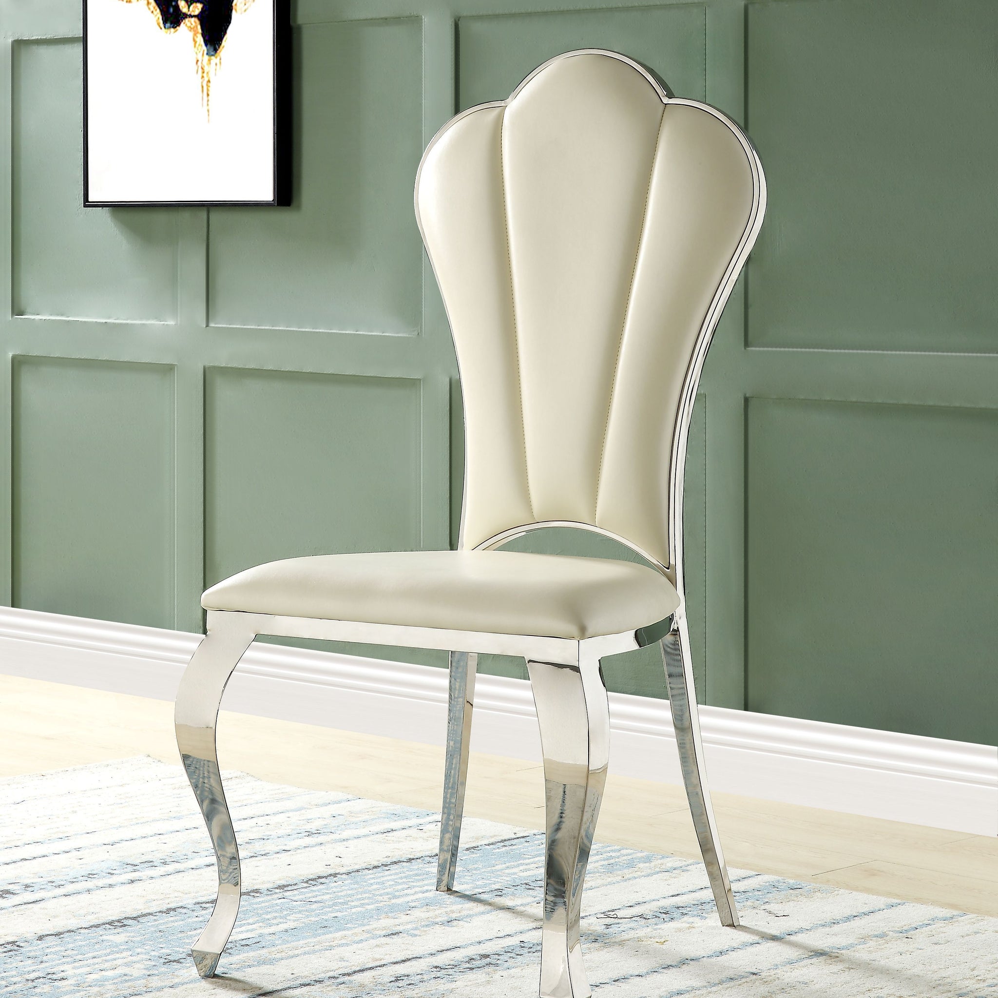 Beige Side Chair With Tufted Back Set Of 2 Solid Beige Dining Room Side Chair Solid Back Set Of 2 Faux Leather