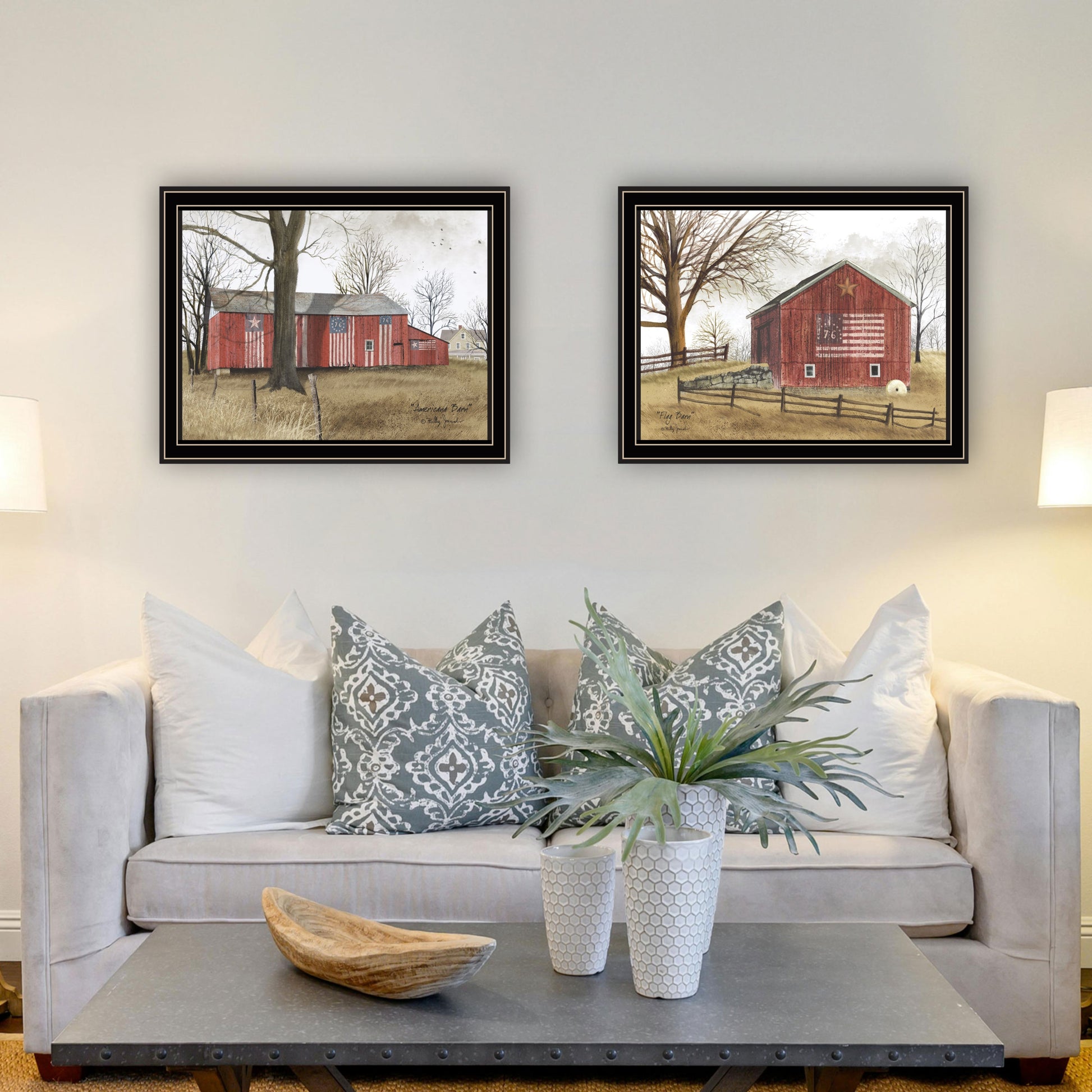 2 Piece Vignette All American Barns Black Framed Wall Art For Living Room, Bedroom Wall Art Print For Home Decor By Billy Jacobs Multicolor Wood Paper