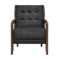 Modern Style Accent Chair Black Leather Upholstered Tufted Detail Walnut Finish Wood Furniture 1Pc Black Primary Living Space Contemporary,Modern Plywood