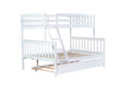 Twin Over Full Rubber Wood Bunk Bed With Trundle, Convertible Ladder And Guardrail, Detachable, Convertible Bed, With Twin Size Trundle ,White Twin White Rubber Wood