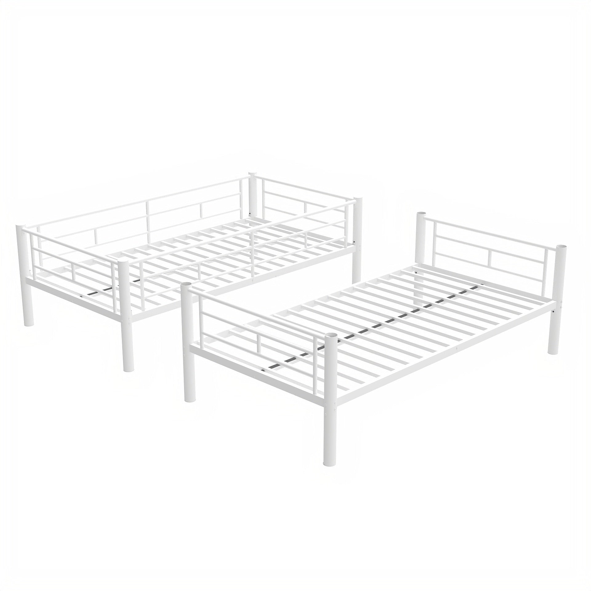 Bunk Bed Twin Over Twin Size With Ladder And High Guardrail, Able To Split, Metal Bunk Bed, Storage Space, Noise Free,White Box Spring Not Required Twin White Metal Metal