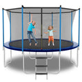 10Ft Outdoor Toddler Trampoline With Enclosure Safety Net Jumping Fun Trampoline, Heavy Duty Jump Pads, Spring Loaded For Children And Adults, Gifts For Boys Girls Blue Garden & Outdoor Iron