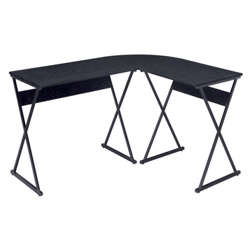 Black L Shaped Writing Desk Black Writting Desk Office Modern Wood Metal Sled