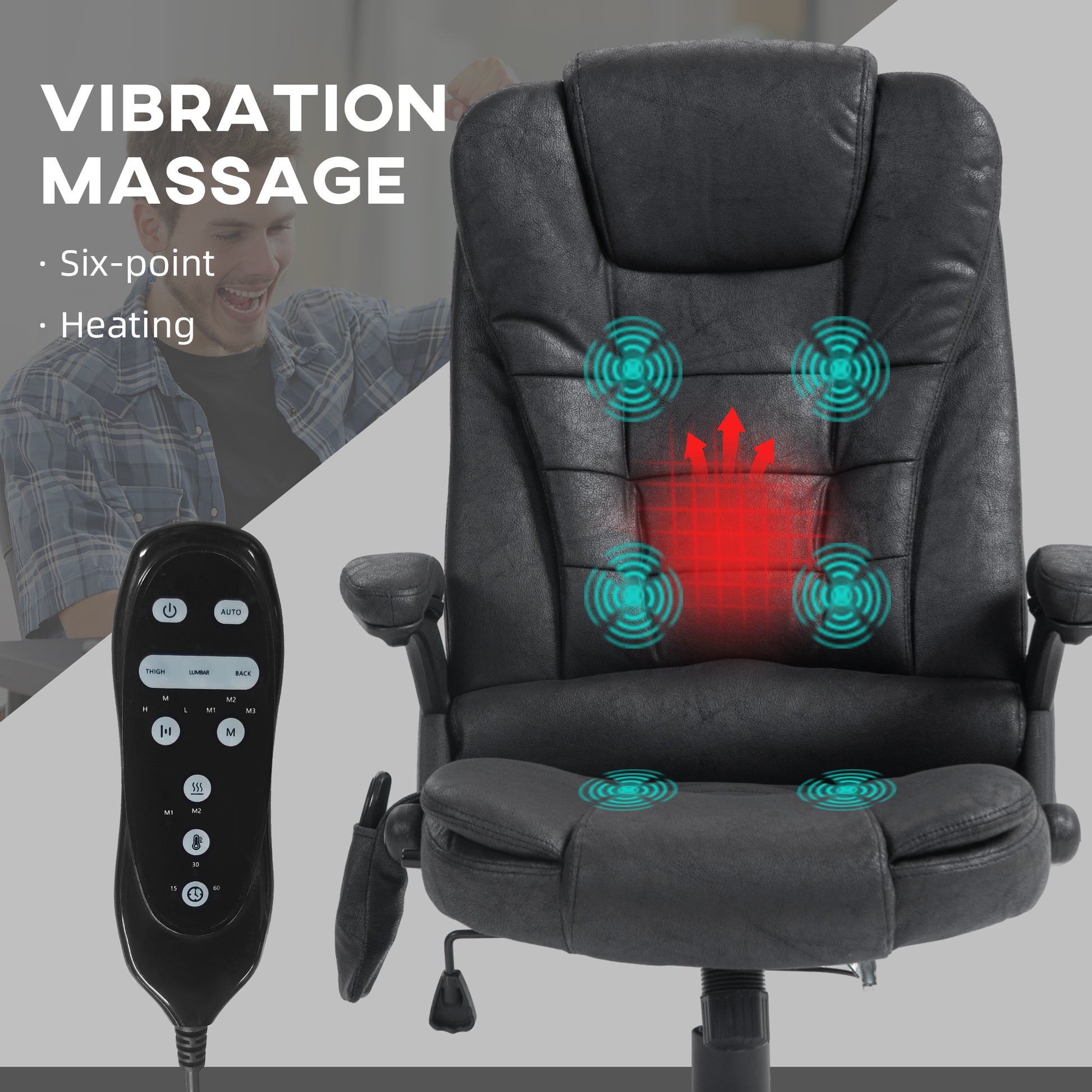 Homcom 6 Point Vibrating Massage Office Chair With Lumbar Heat Black Black Polyester