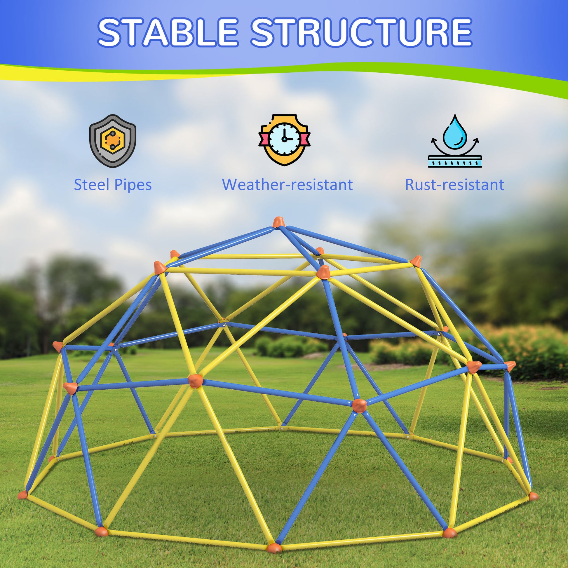 Outsunny Climbing Dome, 10' Jungle Gym Supports 594 Lbs. For 1 6 Kids, Outdoor Play Equipment For 3 8 Years Old, Easy Install, Multi Color Colorful Metal