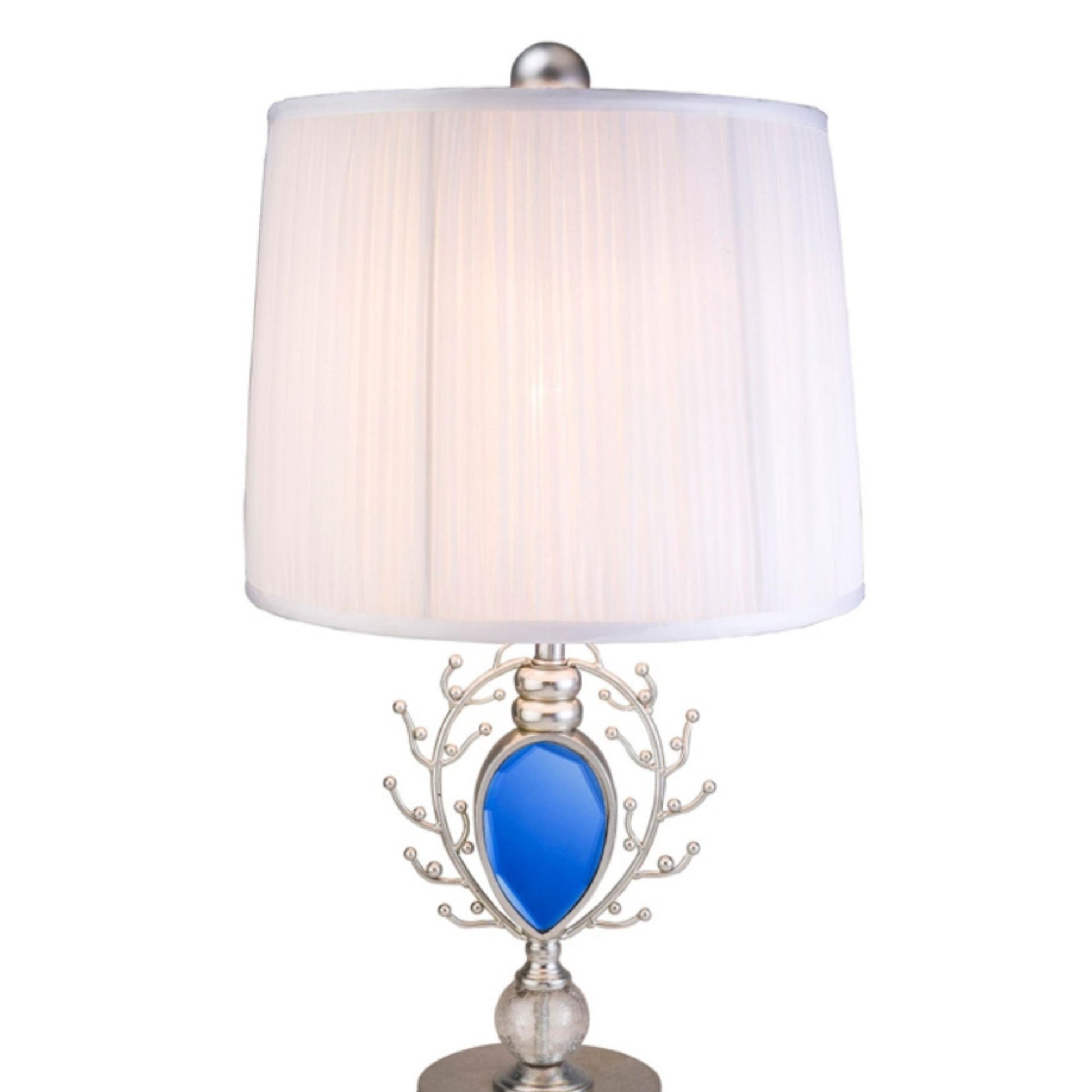 27.75" Tall Polyresin Table Lamp "Just Dazzle" With Silver Finish, White Shade Silver Metal