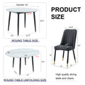 Table And Chair Set.Modern Extendable Mdf Dining Table.The Table Has A Telescopic Design, Suitable For Gatherings Of Different Size.Paried With 4 Chairs With Pu Cushions And Black Metal Legs. White Black Seats 4 Mdf Metal