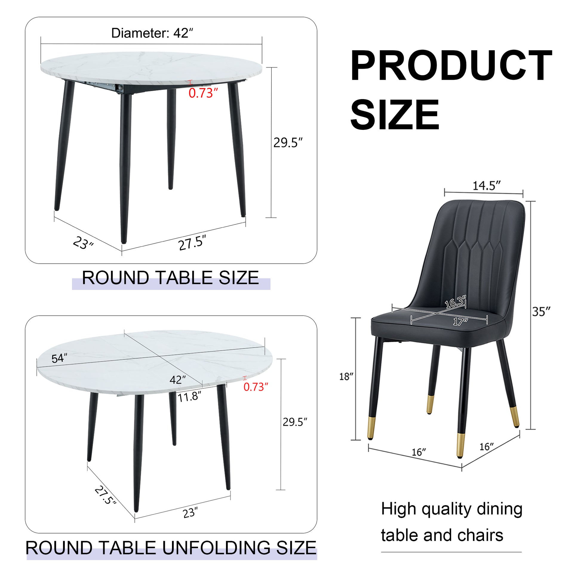 Table And Chair Set.Modern Extendable Mdf Dining Table.The Table Has A Telescopic Design, Suitable For Gatherings Of Different Size.Paried With 4 Chairs With Pu Cushions And Black Metal Legs. White Black Seats 4 Mdf Metal