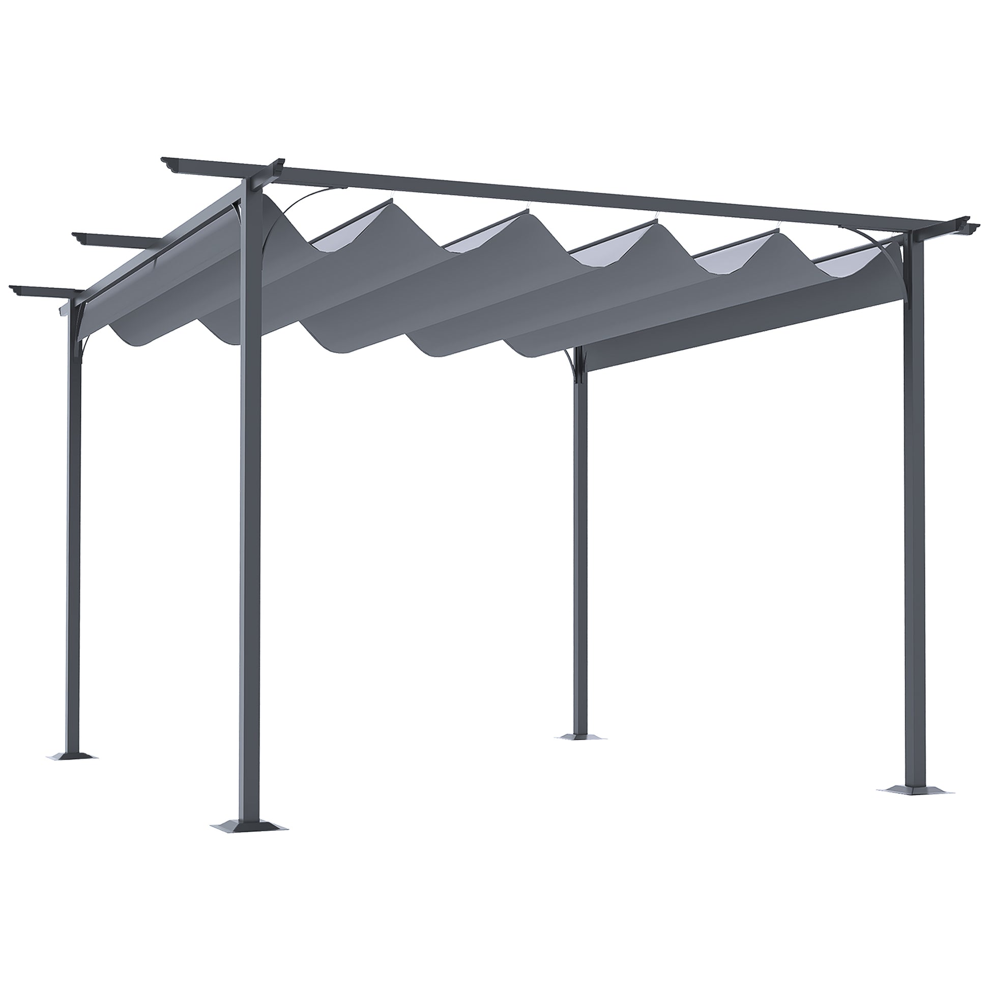 Outsunny 11.5' X 11.5' Retractable Pergola Canopy, Outdoor Uv Protection & Sun Shade, Steel Frame For Garden, Grill, Patio, Backyard, Gray Gray Steel